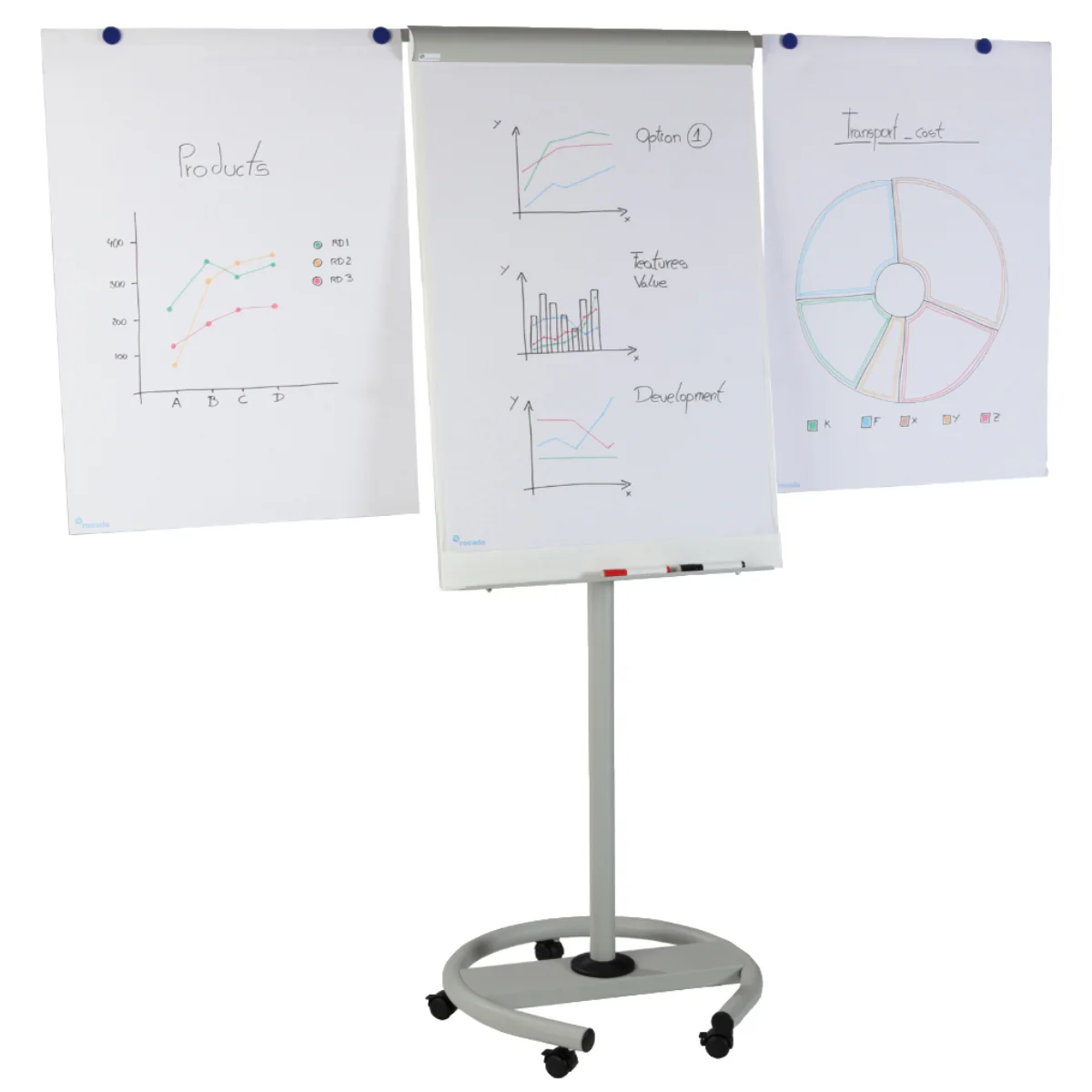 Rocada Mobile Magnetic Flipchart With Height Adjustable & With 2 Arms Model - RD 617